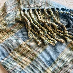 Handwoven Throw Blanket by Jayne A. Brown – 38” x 75” – Pastel Blue Plaid